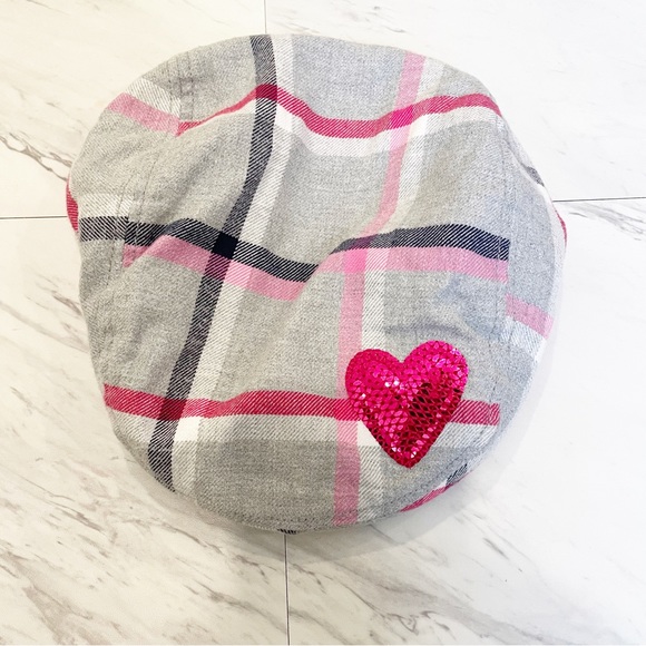 NWT Gymboree Plaid Newsboy Cap Glitter Heart Girls Hat Size 5-7 - Picture 6 of 6